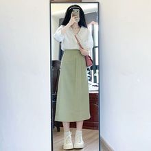 夏季法式高级感清新绿色温柔韩版衬衫连衣裙俏皮女装两件套装裙