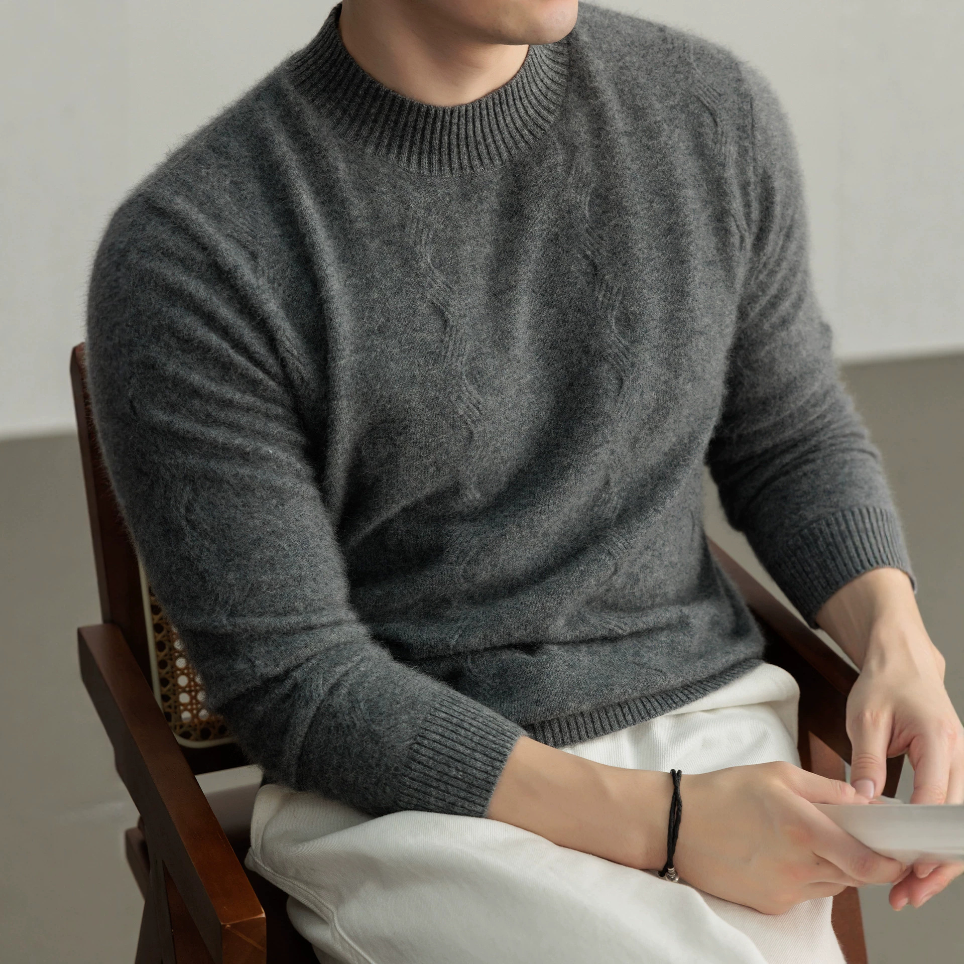 Men's Loose Fit Half-Turtleneck Cashmere Sweater, Jacquard Pullover, Winter Warm Knit Base Layer, Men's Wool Sweater Wholesale