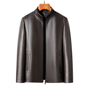 Haining leather jacket stand collar solid color business casual spring and autumn new high-end leather jacket men's leather soft sheepskin