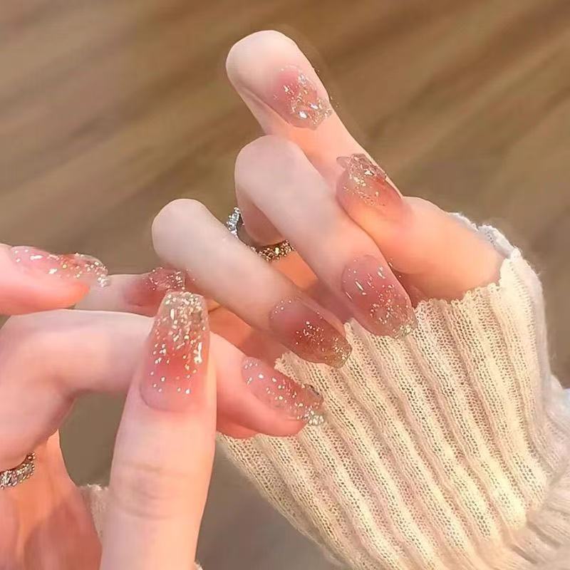 穿戴甲纯手作碎钻奶咖色腮红美拉德黄皮指甲贴氛围感显白美甲贴片|undefined