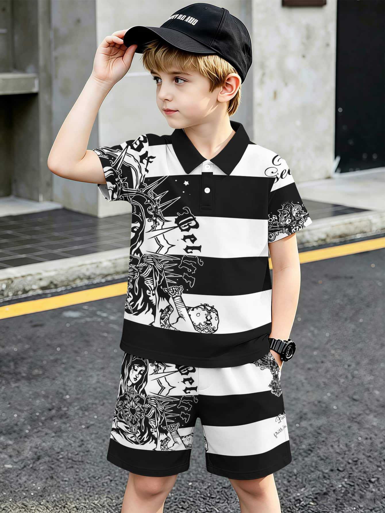 Ensemble polo et short style ethnique pour garçon européen_voghion.com