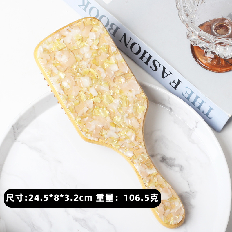 欧美跨境新款醋酸贴片天然楠竹气垫按摩梳顺发防静电蓬松梳子可定|undefined