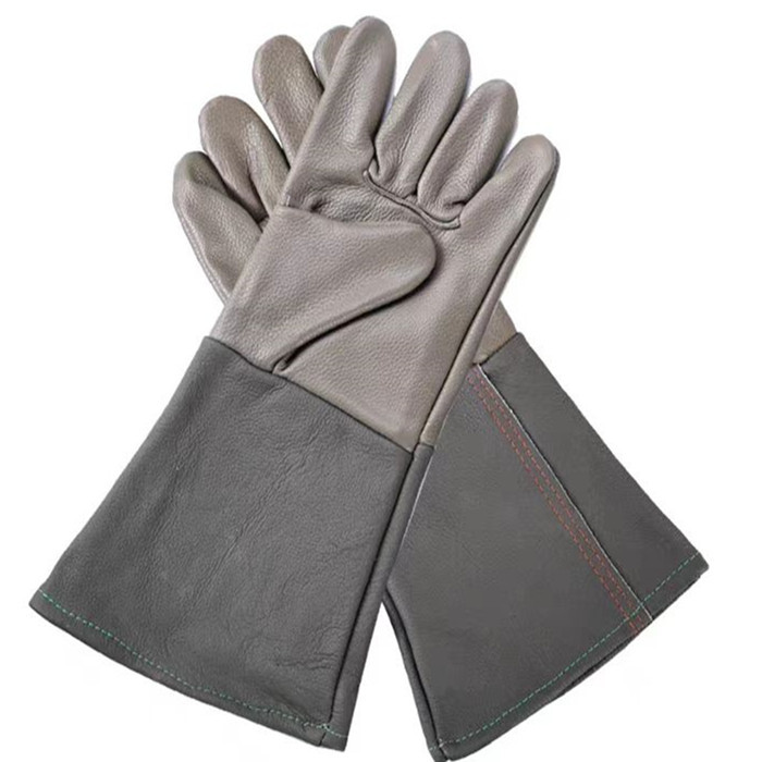 Guantes de soldadura de piel de vaca llenos de fábrica guantes de vaca largos rojos guantes de soldador resistentes al desgaste engrosados de doble capa alargados logotipo fijo image 5