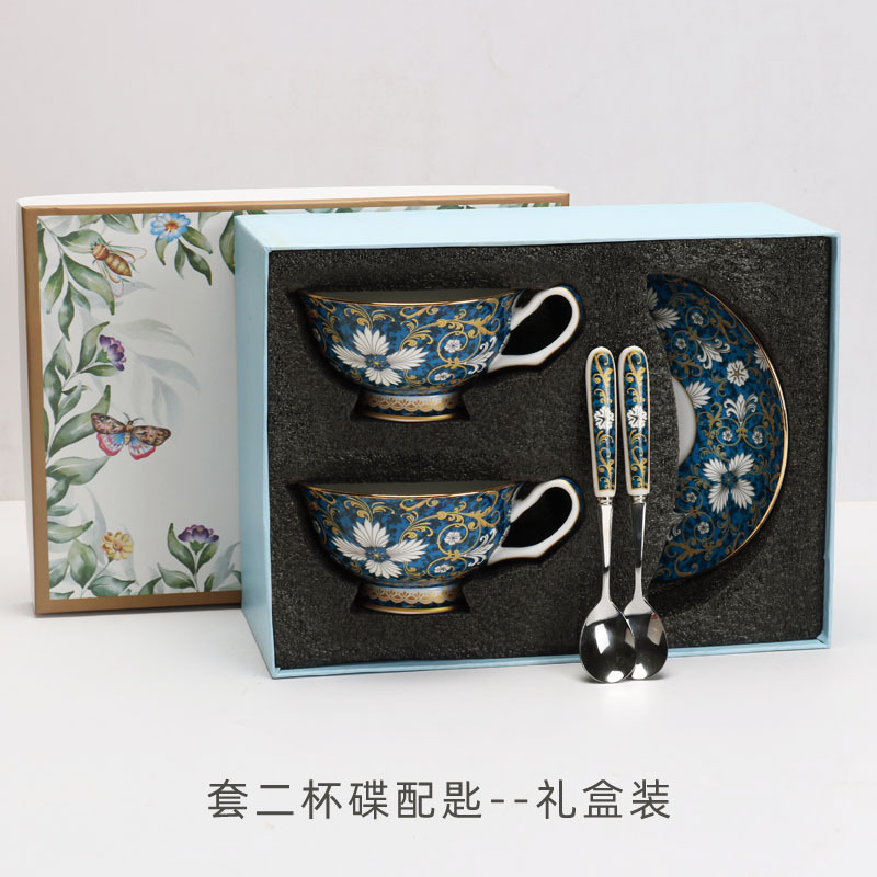 Juego de té de la tarde de lujo ligero de estilo europeo traje perfumado taza de café y platillo de cerámica de china de hueso de alta gama
