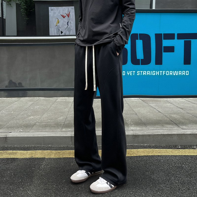 American-Style Spliced Cotton Sweatpants for Men, Autumn Cleanfit Straight-Leg Flared Casual Sports Pants