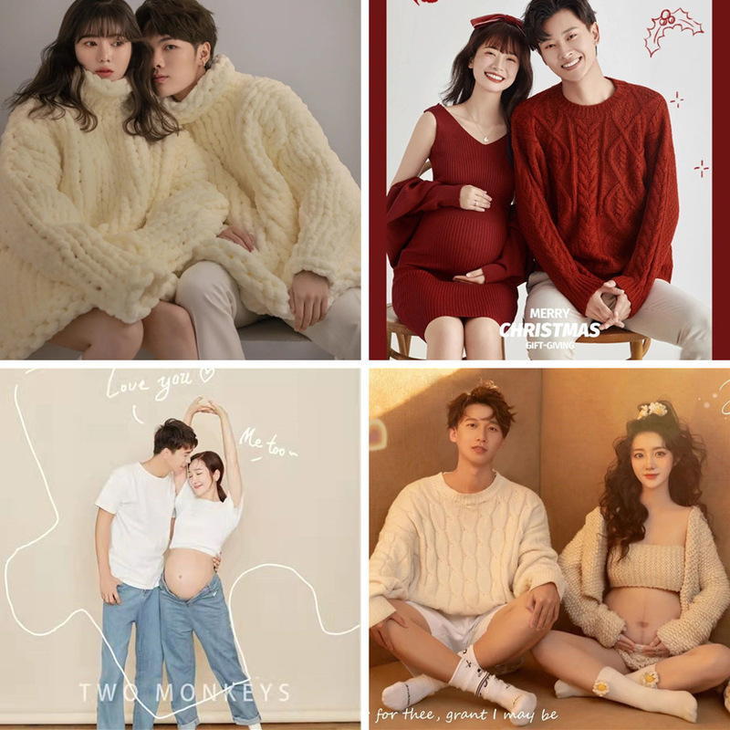 New Year Clothes Knitted New Christmas Couples Photo Theme Clothing Fashion Large Size Maternity Photography Clothes