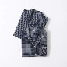 秋冬男士棉加厚双层绒布睡衣女士简约格纹长袖情侣休闲家居服