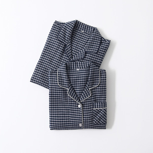 Autumn and Winter Men's Cotton Thickened Double-Layer Fleece Pajamas Women's Simple Plaid Long-Sleeved Couple's Casual Home Clothes