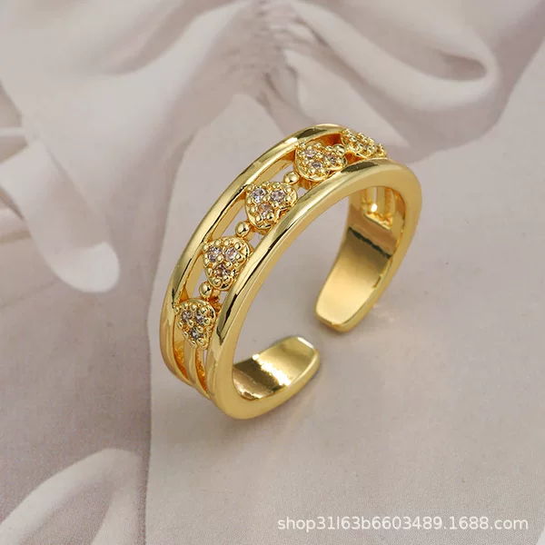 Korean-Style Ins-Style Zircon Open Ring with a High-End Feel, Niche Design, Light Luxury, Hollow-Out Diamond-Encrusted Pattern Ring for Women