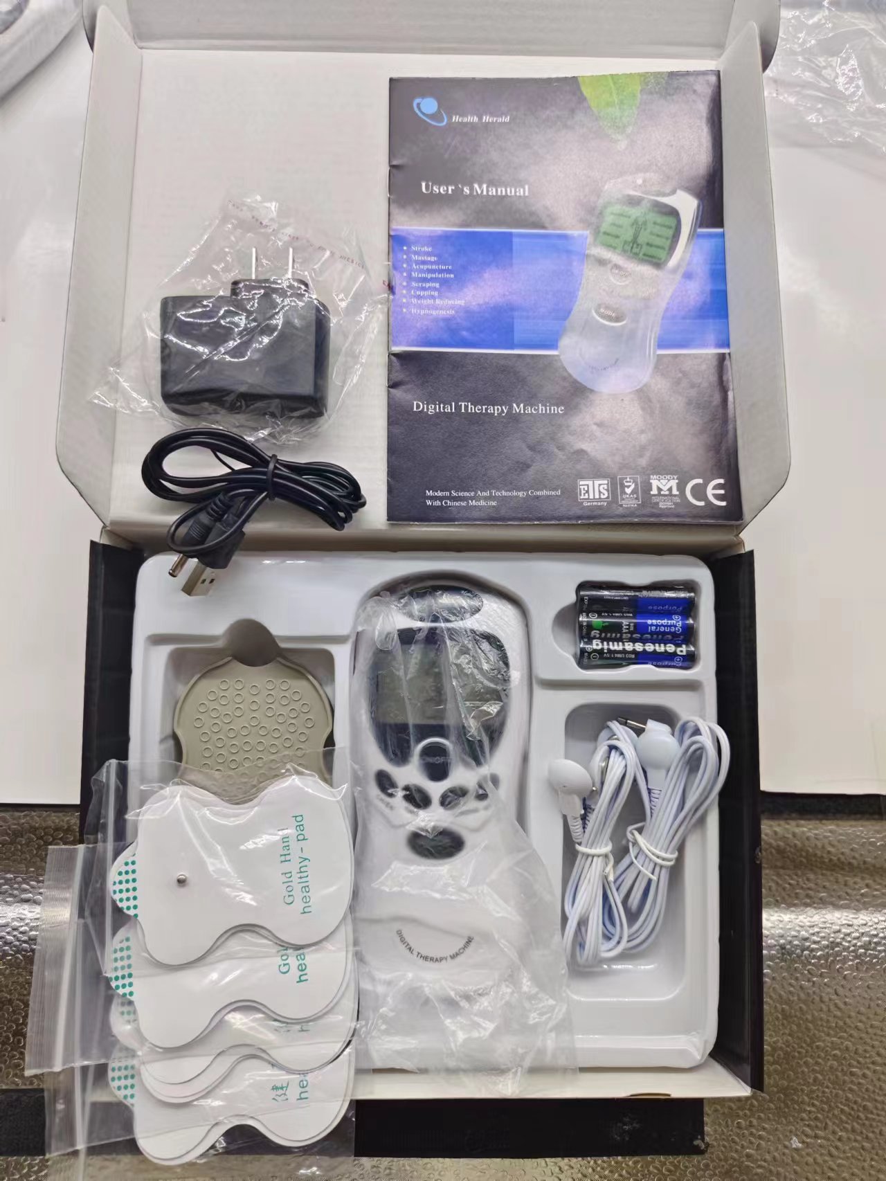Masajeador multifuncional portátil Meridian con pantalla azul y doble salida de pulso, venta al por mayor