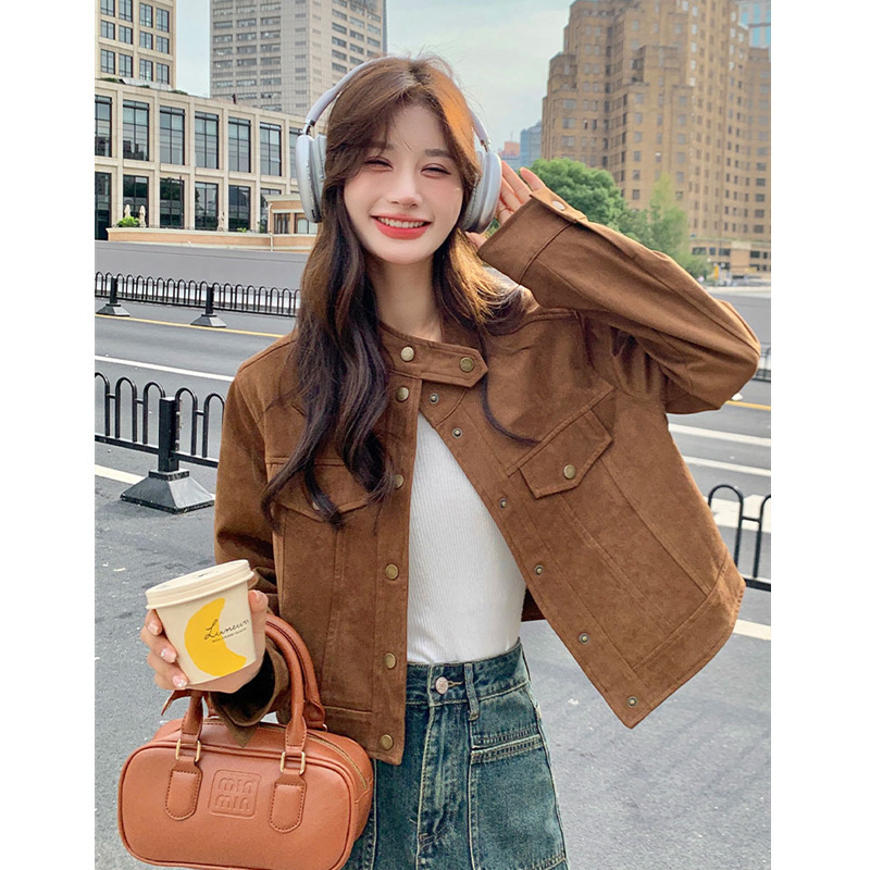 Maillard Jacket Women's Spring & Fall 2025 New Slim Short Design Suede Work Jacket Casual Top