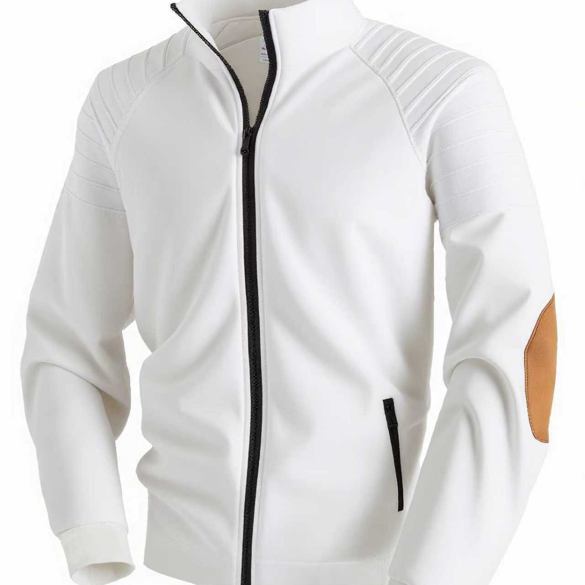 Monochrome Man- European American Stand-Up Collar Zipper For Men, Spring And Autumn Casual Jacket With Arm Pleat Design,_voghion.com