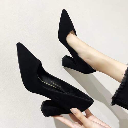 French Pure Desire High Heel New Korean Style Pointed Toe Black Etiquette Work Shoes for Women Slip-On Single Shoes