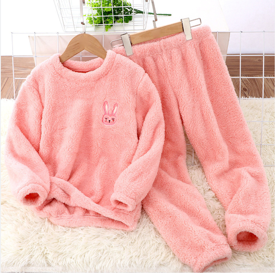 2024 Amazon estación independiente nueva ropa para niños desgaste de la casa franela traje bordado de dibujos animados niños y niñas desgaste