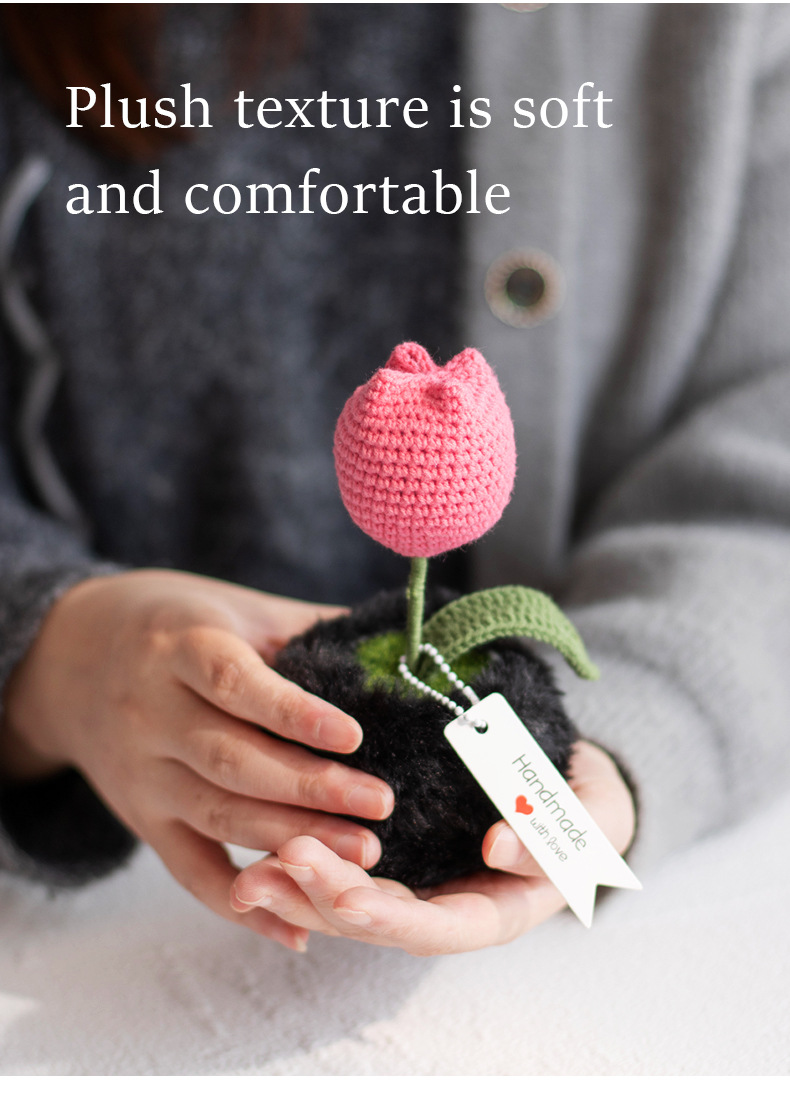 Handcrafted artificial flower ornaments, tulip crocheted potted plants, knitted woolen flowers, as bouquet gifts for elders and friends pic 7
