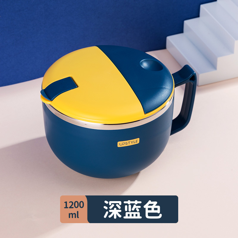 304 de acero inoxidable estilo japonés drenando tazón de fideos instantáneos dormitorio de estudiantes taza de fideos instantáneos lonchera de gran capacidad con tapa lonchera