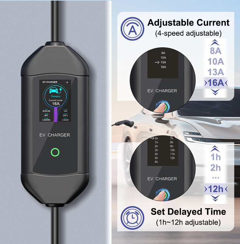 Charging Pile European Standard Type2 Tesla Wengjie New Energy Electric Vehicle On-Board Charging Gun App Smart Control for Home Use
