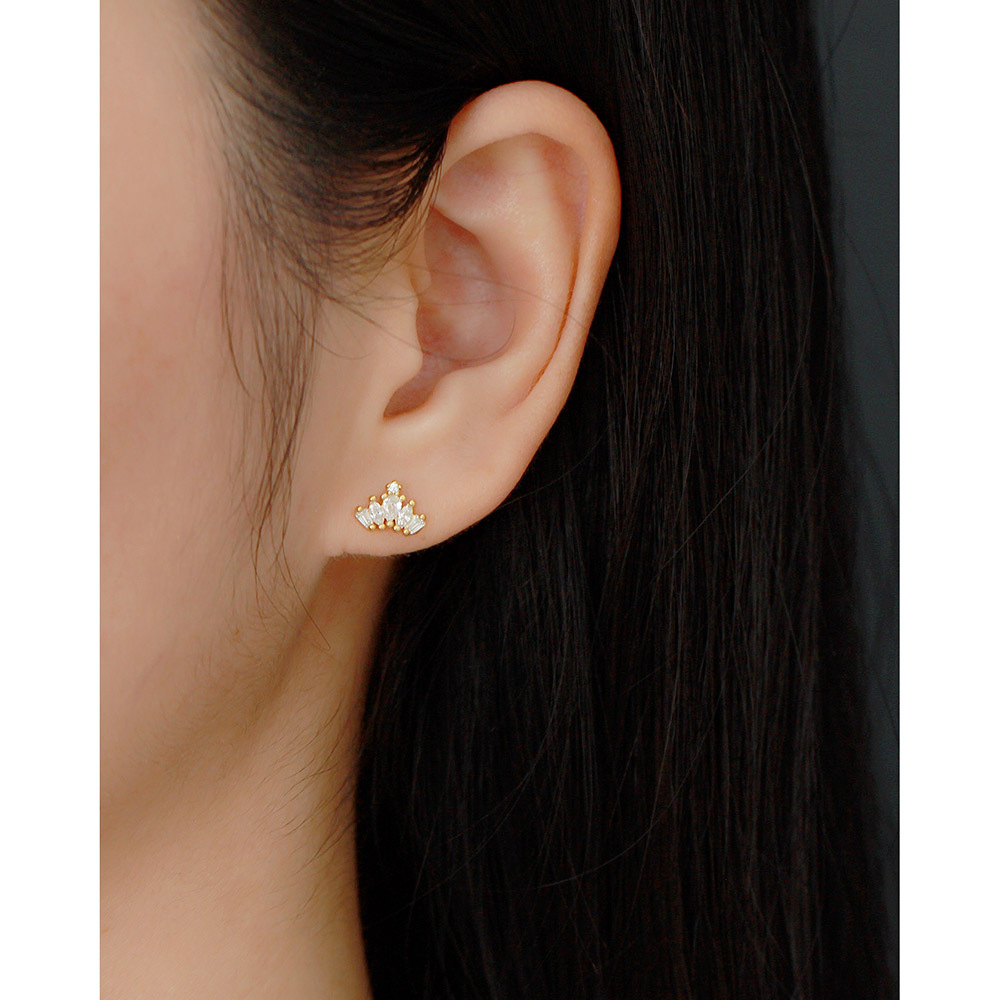 1 Pair Simple Style Crown Inlay Sterling Silver Zircon Ear Studs display picture 4