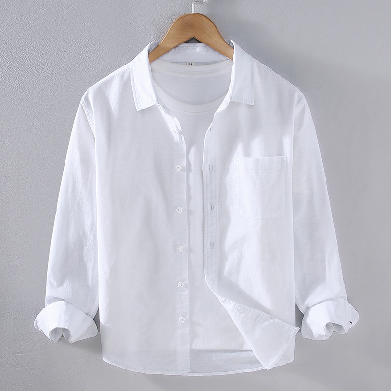 Nuove camicie a maniche lunghe in cotone e lino stile retrò per la primavera e l'estate, camicie di lino da uomo, camicie di lino per lavoro e tempo libero._voghion.com