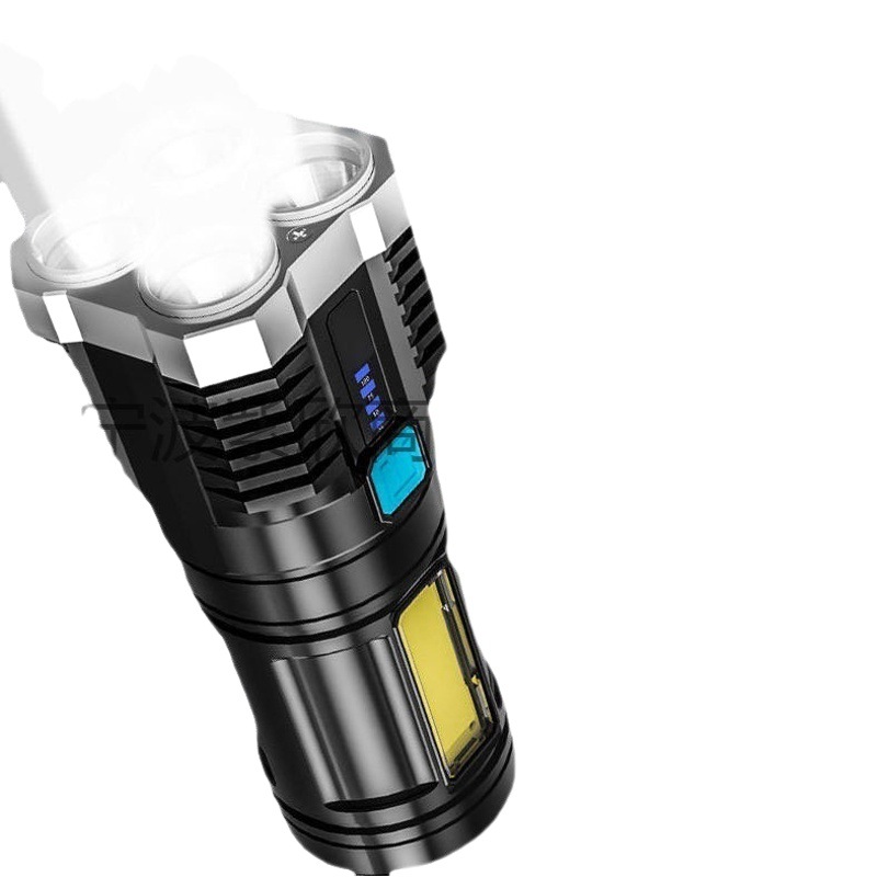L-S03 linterna de luz fuerte 4 De Cuatro luces de luz fuerte linterna de largo alcance recargable COB luz lateral reflector de una sola pieza de entrega