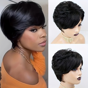 6inch mechanism hair set pixie cut wig human hair full machine wig