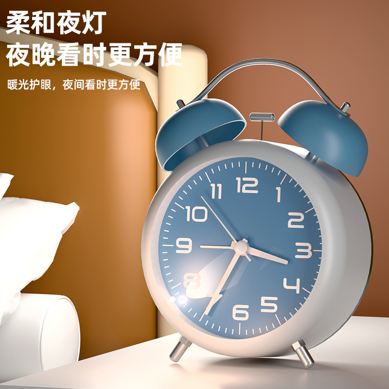 超大声唤醒打铃闹钟卧室小夜灯静音钟表创意礼品学生床头时钟摆件