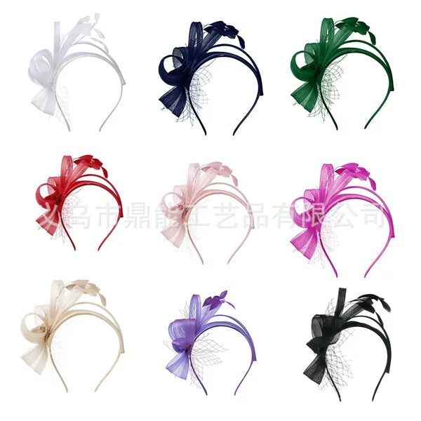 Amazon New Headband Mesh Feather Headwear Retro European and American Headband Hair Accessories Horse Racing Festival Creative Head Flower