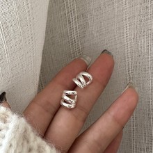 S925纯银韩版小众设计感三层简约耳环韩版韩式风复古耳饰品批发