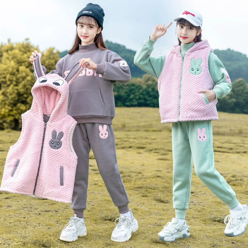 Демисезонный комплект, пуховик, детский тёплый свитшот, 3 предмета, для подростков, западный стиль