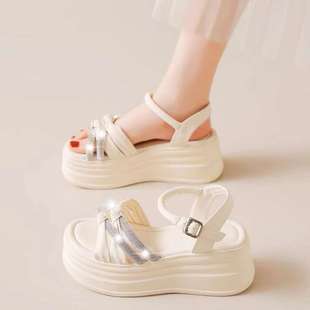 Small Thick-Soled Height-Increasing Sandals for Women to Wear Outside 2025 Summer New Style Shoes with Skirts and Rhinestone Fairy Shoes