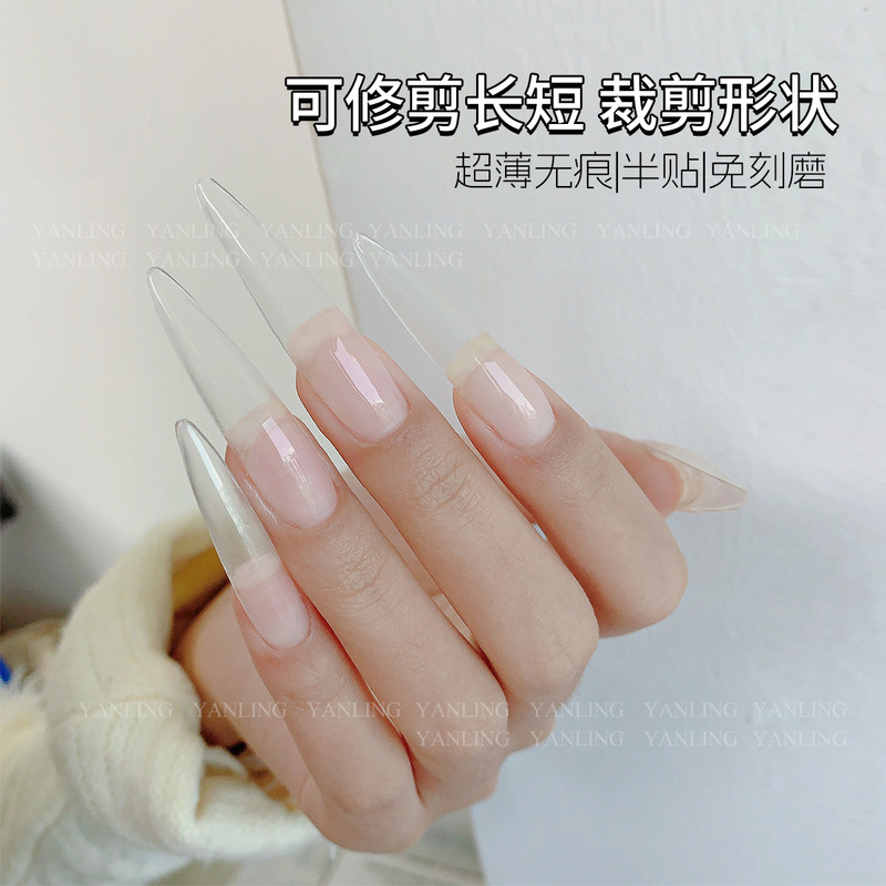 Yanling's New Ultra-Thin Seamless D-Curved Crescent-Shaped Shallow Half-Stick Shaping Nail Tips, No Filing Required