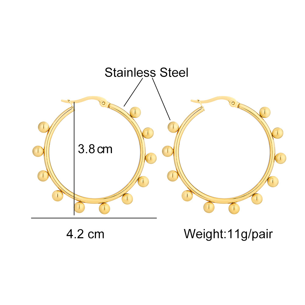 0.03µm Gold Plating Thickness 1 Pair INS Style Round Square Plating 201 Stainless Steel 18K Gold Plated Stainless Steel Earrings