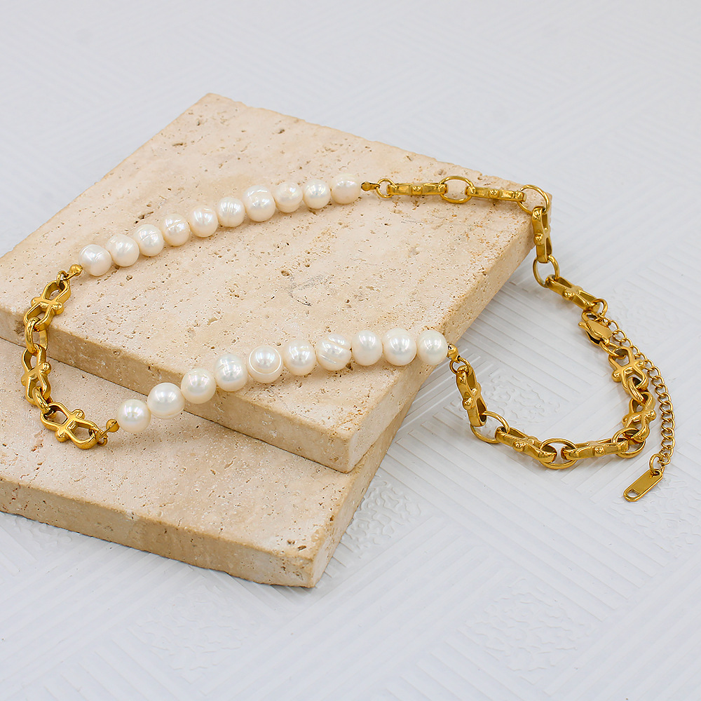 Retro organic brand necklace pearl handmade stainless steel