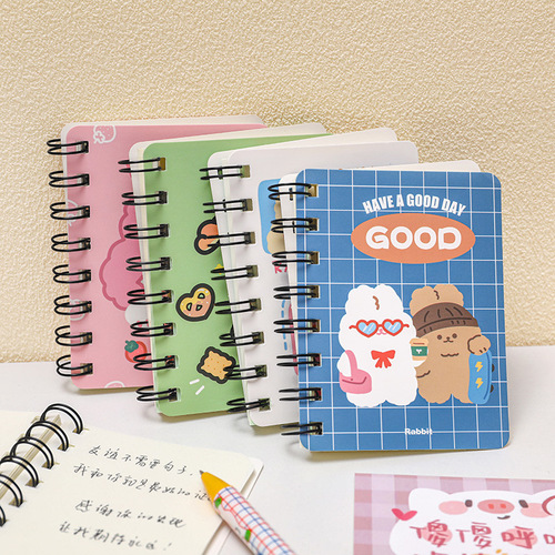 Cartoon roll-over coil notebook student notes A7 pocket notepad office study diary portable small notebook