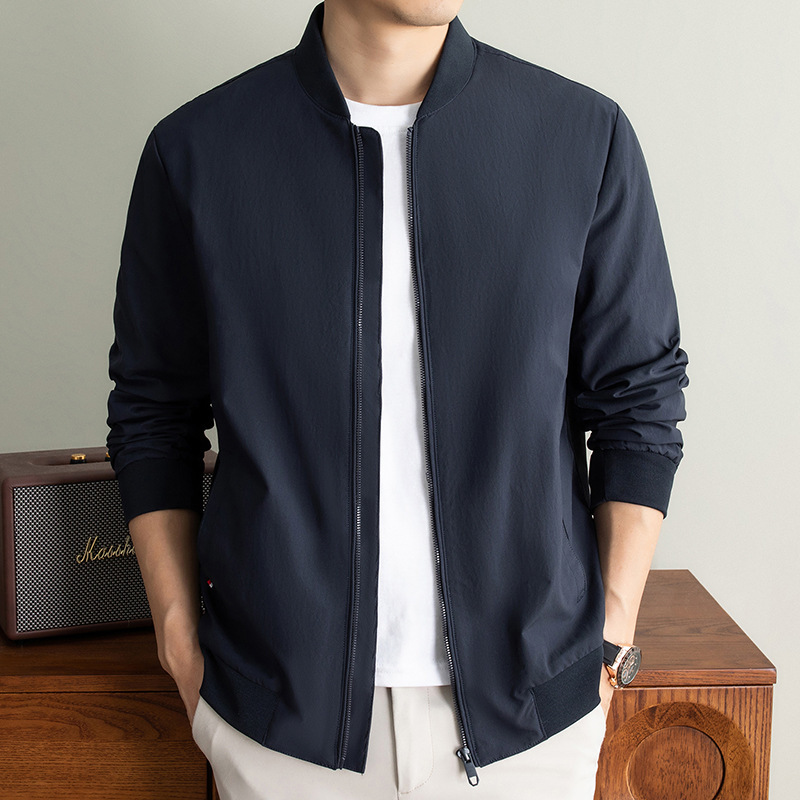 Live-Streamed Popular High-End Men's Jacket, Business Casual Men's Wear, Middle-Aged Dad's Spring and Autumn Solid Color Baseball Collar Coat