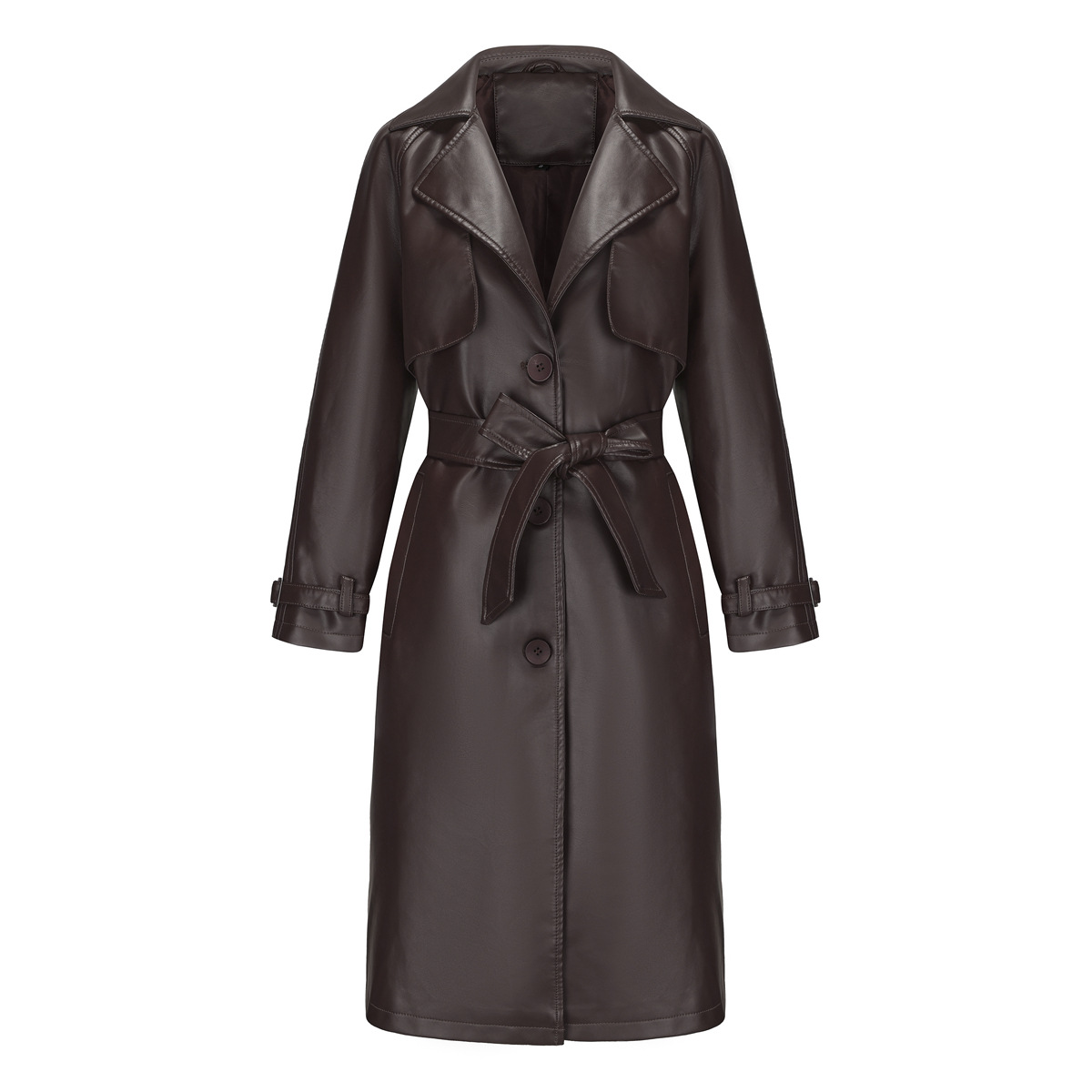 Women's Clothing 24 Spring and Autumn Women's Windbreaker Long Loose Jacket PU Leather Jacket Women's OVERSIZE Classic Lapel Jacket with Belt_voghion.com
