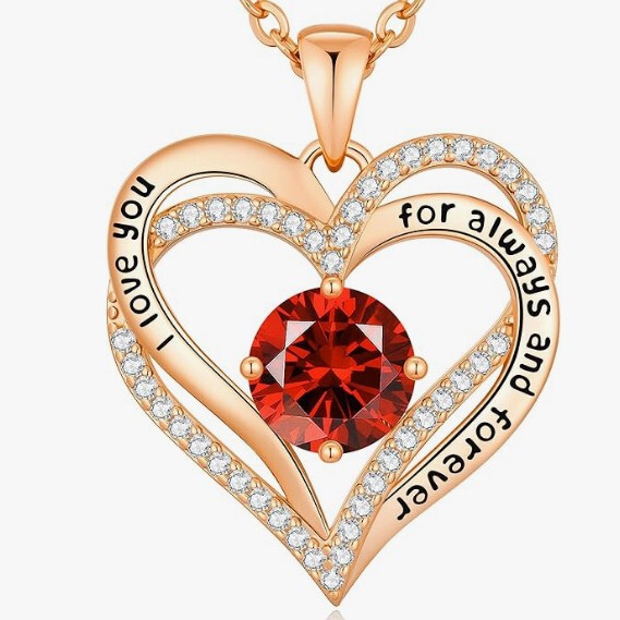 Trendy Niche Heart-Shaped Necklace for Women, Fashionable and High-End Rose Gold Twelve Birthstone Double-Layer Heart Pendant, Light Luxury