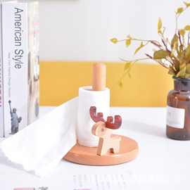 厨房纸巾架免打孔卫生间纸巾盒创意置物收纳架木质家用卷筒纸座