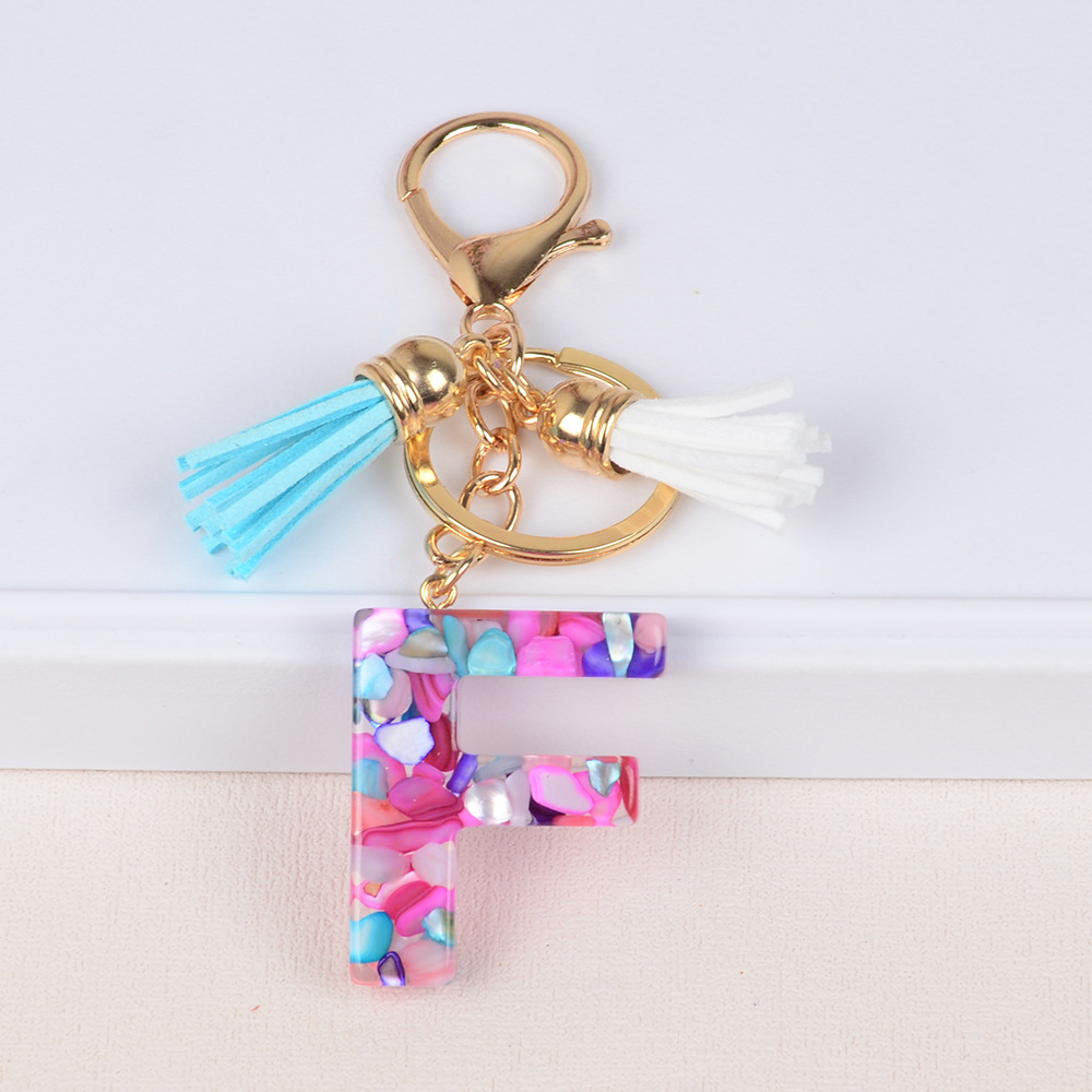 Keychain de iniciales de goteo de pegamento mezcla de piedra de letras de llaves lindas bolsos de damas llaves de automóviles colgantes joyas