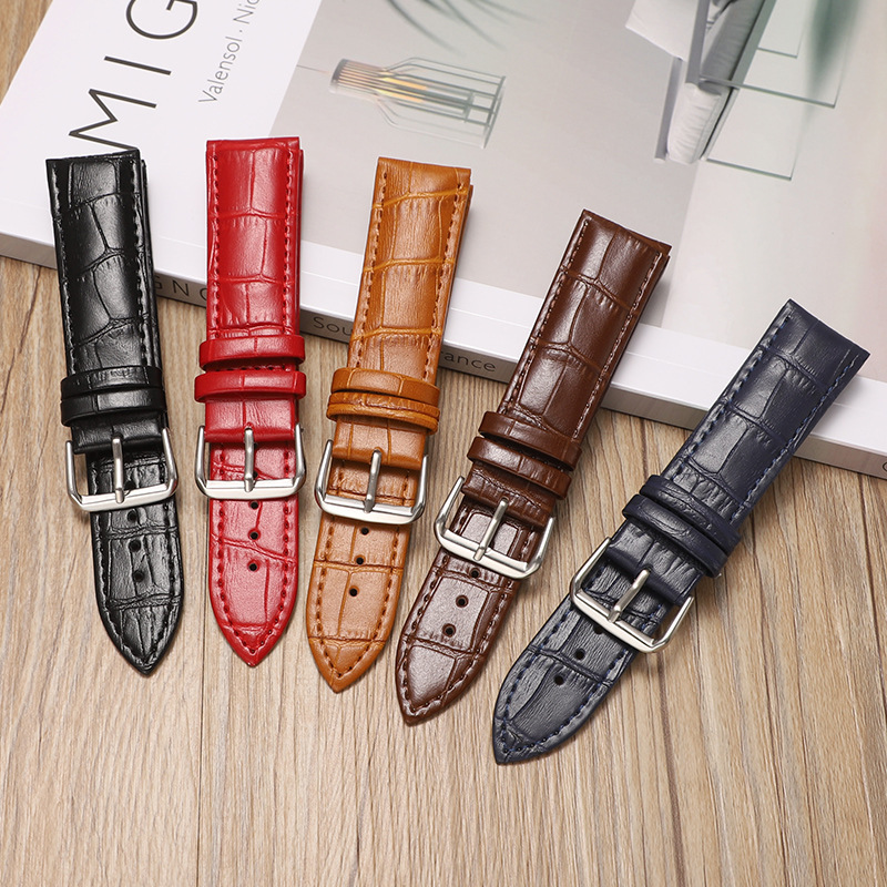 Factory Direct Sales Soft Genuine Cowhide Watch Strap Bamboo Crocodile Pattern Smart Watch Strap Accessories Suitable for Samsung Apple