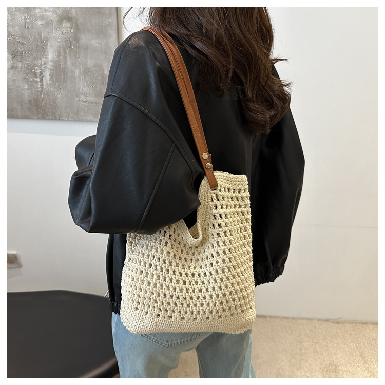 Artistic and retro hand-woven bags, casual cotton thread single-shoulder bags, tote bags, woolen bags, shopping bags for women undefined