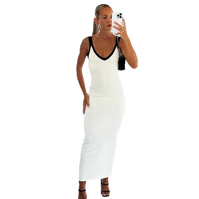 Ropa de mujer de estilo europeo y americano, venta caliente transfronteriza de Amazon, nuevo color en contraste, temperamento sin espalda delgado, vestido de cadera, mujer image 6
