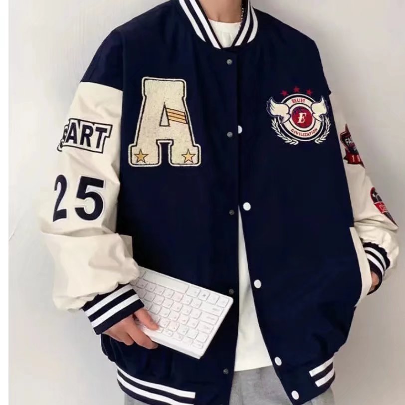 2022 nueva chaqueta de béisbol de los hombres más tamaño suelta marca de moda primavera y verano calle hip hop chaqueta a juego