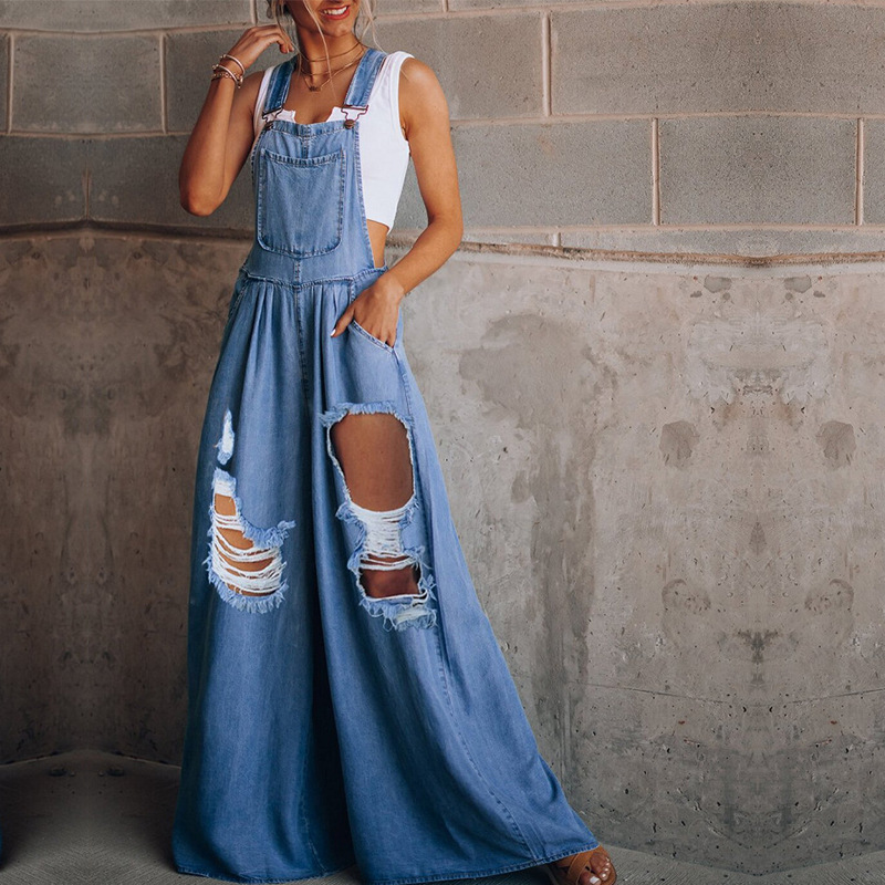 autumn solid color denim overall for leisure