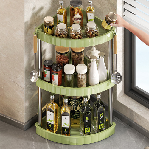 Kitchen corner shelf corner storage rack multi-layer floor corner stand no drilling triangular rack spice rack seasoning accessories