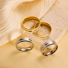 欧美跨境简约时尚宽版戒指 18K玫瑰金情侣滴胶滴油陶瓷钛钢戒指