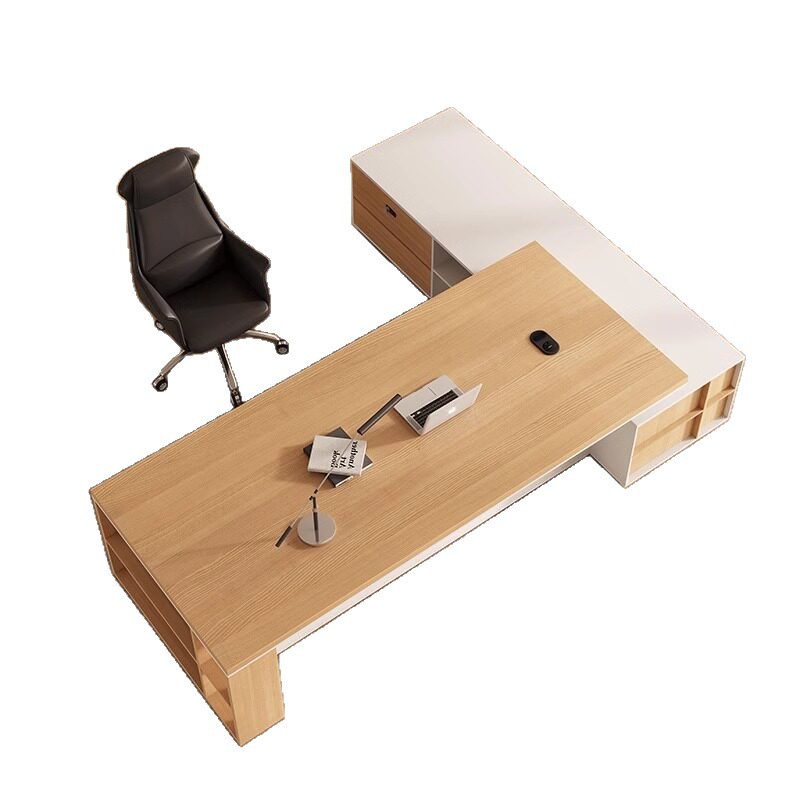 Mesa de jefe de madera ligera de lujo moderna y simple, gabinete de fondo de gran clase, combinación de muebles de oficina personalizados