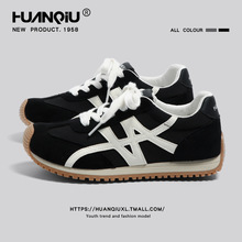 环球黑色德训鞋女款2025秋季新款超火厚底内增高阿甘鞋休闲运动鞋
