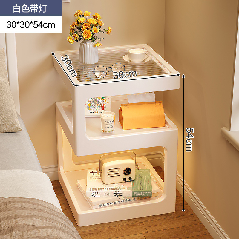 Mesita de noche de madera maciza con lámpara, estante de cabecera, apartamento pequeño moderno y simple, armario de almacenamiento de cabecera muy estrecho creativo