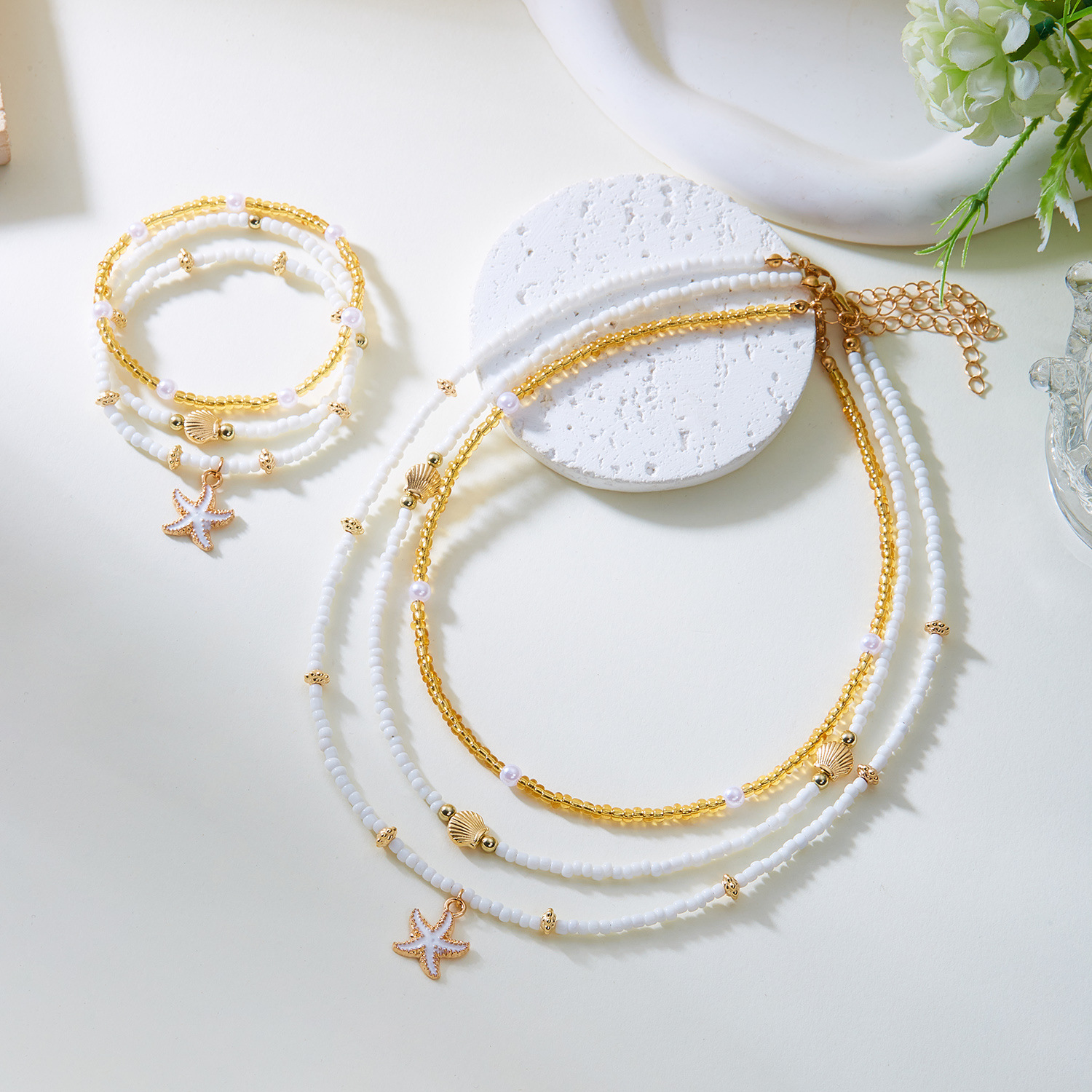 Set ketting en enkelbandje met schelp en ster kralen_voghion.com